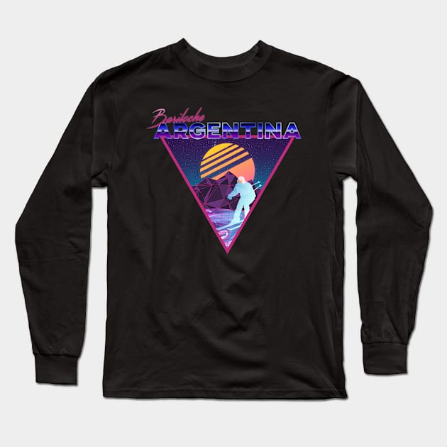 Retro Vaporwave Ski Mountain | Bariloche Argentina | Shirts, Stickers, and More! Long Sleeve T-Shirt by KlehmInTime